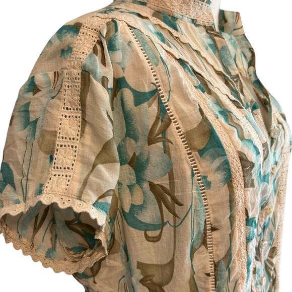 Nygard Collection Silk Blend SZ 12P Crochet Tie Back Cap Sleeve Boho Chic Floral - Picture 3 of 10